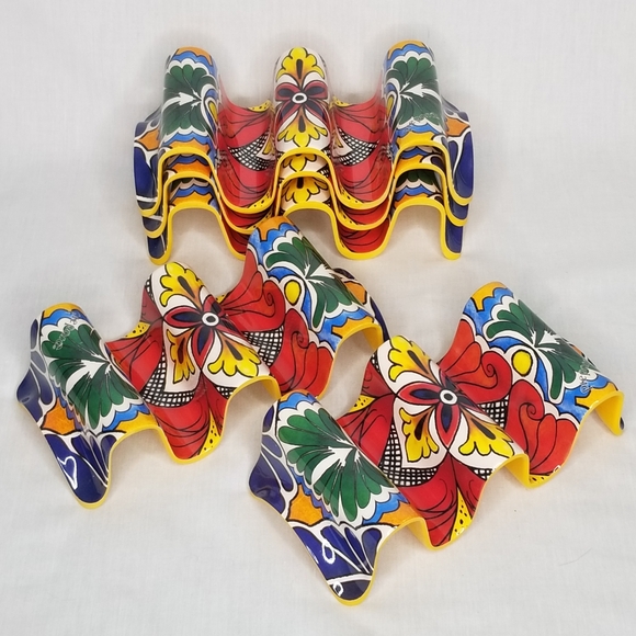 Prepara Multi Taco Holders Melamine Yellow/Mexican Print Set of 5 - Picture 2 of 7